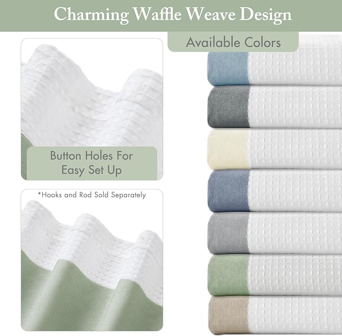 Madison Park Spa Waffle Extra Long Shower Curtain, 72 x 84, Sage Green | Striped, Pieced Fabric Design, 3M Scotchgard Moisture Management, Hotel Quality, Modern, for Bathroom, OEKO-TEX Certified