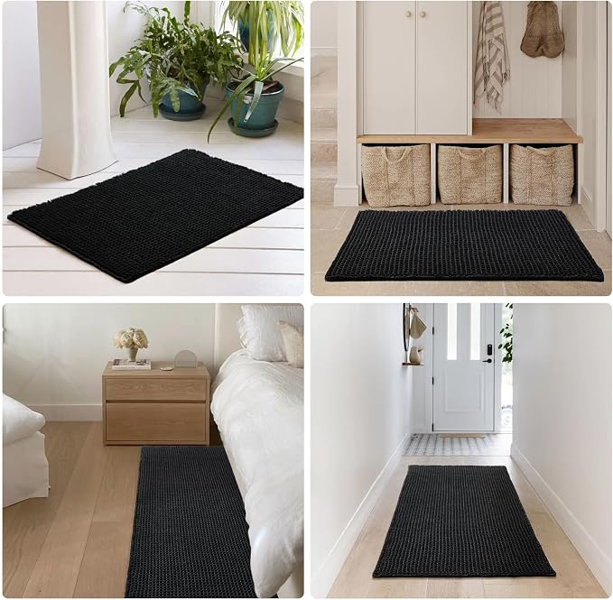 TYUU Black Long Bathroom Rug, Waffle Runner Rug Bathroom Non Slip Washable Super Absorbent Quick Dry Boho Farmhouse Bath Decor, 72"x24" Black