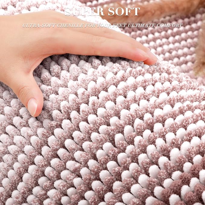 Bathroom Rugs and Mats Sets, 2 Piece Thick Absorbent Chenille Bath Mat Rug Set Non Slip, Soft Shaggy Bath Room Floor Mats for Bathroom, Machine Washable (20" x 32" Plus 16" x 24",Mauve Brown)