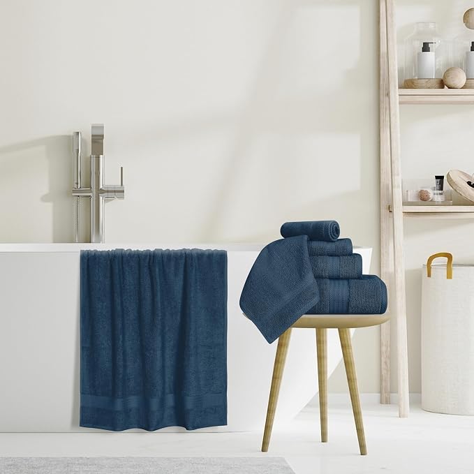 GLAMBURG Ultra Soft 8-Piece Towel Set - 100% Pure Ring Spun Cotton, Contains 2 Oversized Bath Towel 27x54, 2 Hand Towel 16x28, 4 Wash Cloths 13x13- Ideal for Everyday use, Hotel & Spa - Mineral Blue
