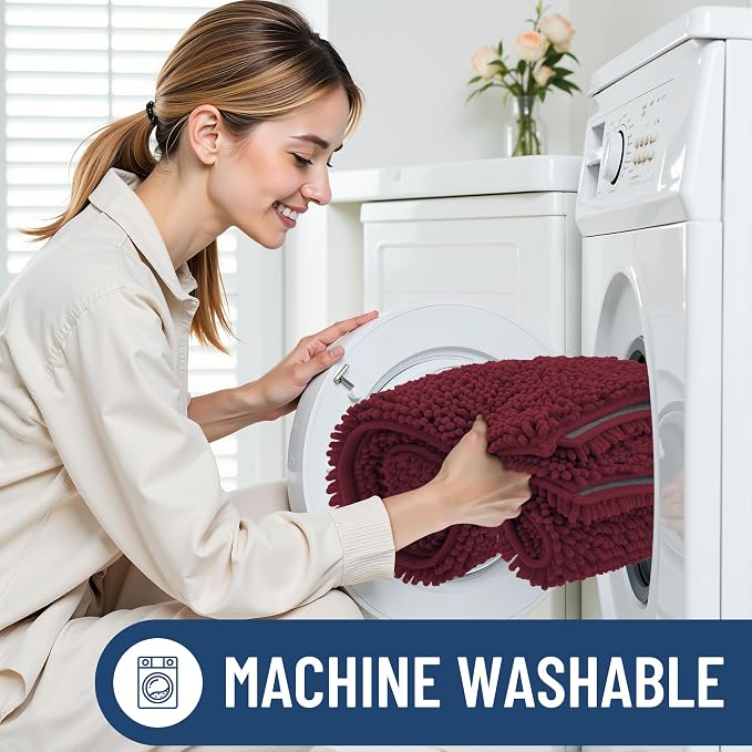 Smiry Bathroom Rugs 50X30, Luxury Chenille Extra Soft Absorbent Bath Mat | Burgundy, Machine Washable Non-Slip Plush Bath Mats for Bathroom, Tub, Shower, and Floor, Home Decor