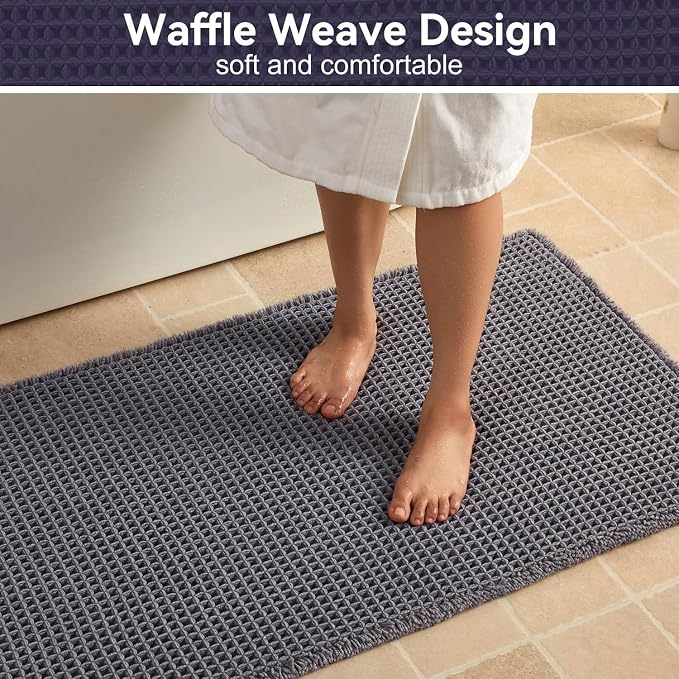 Triohero Waffle Bath Mat, Boho Bathroom Rugs Non Slip, 20x30 Dark Grey | Super Absorbent Quick Dry Bath Rug, Non-Slip Backing, Soft Waffle Washable Farmhouse Bathroom Mats, Tub, Shower & Home Decor