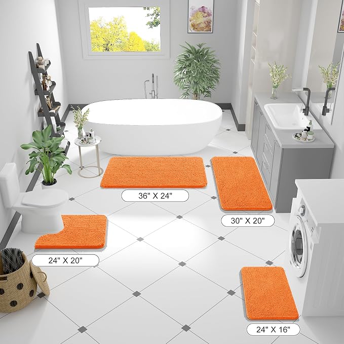 OLANLY Bathroom Rugs 34x21, Extra Soft Absorbent Chenille Bath Rugs | Orange, Quick-Drying Rubber Backing, Machine Washable Bath Mat for Bathroom Floor, Tub and Shower, Home Decor Accessories