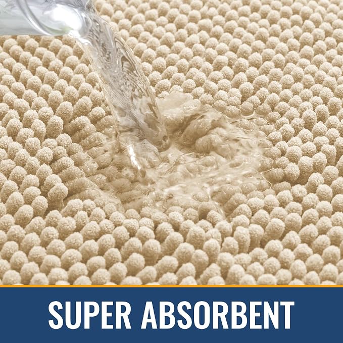 Arotive Bathroom Rugs 59x20, Soft Absorbent Shaggy Chenille Bath Rugs | Beige, Machine Washable Rubber Backing Bath Mats for Bathroom Floor Tub and Shower Home Decor Accessories