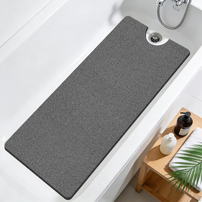 Shower Mat Bathtub Mat Non Slip, Bathmats Non Slip, Quick Drying Foot Scrubber Loofah Mats for Shower, Tub, Bathroom, Home, 47x16inch, Dark Grey
