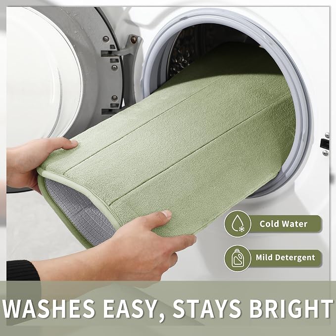 Yimobra Bathroom Runner Rugs 72"x24" Non Slip Washable Memory Foam Bath Mat, Super Soft Water Absorbent Hallway Carpet for Vanity Tub Shower, Sage Green