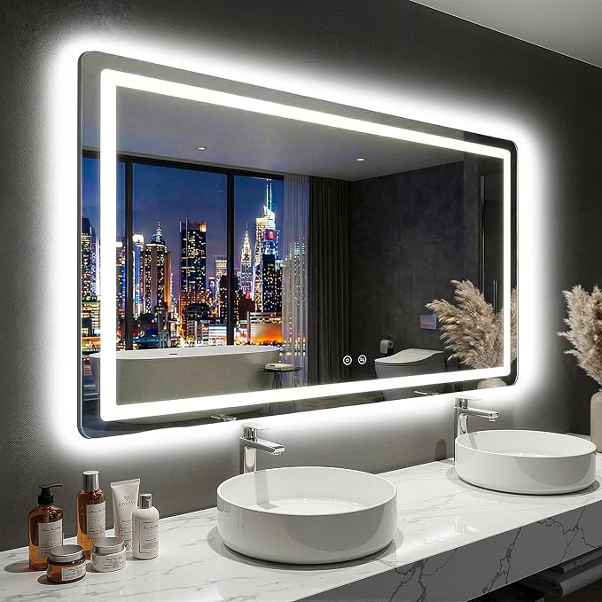 LED Bathroom Mirror with Lights, 30"x50" Lighted Vanity Mirror for Wall | Anti-Fog, Dimmable 3 Color Light, Backlit+Frontlit, Shatterproof Tempered Glass, Memory Function