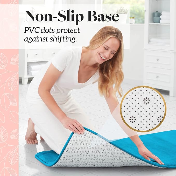 Memory Foam Bath Mat Non Slip Absorbent Super Cozy Velvet Bathroom Rug Carpet (22 inches X 42 inches, Caribbean Sea)