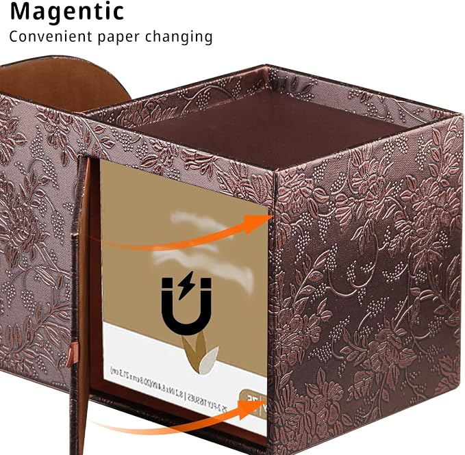 PU Leather Square Tissue Box Cover with Storage Tray,Cube Tissue Box Holder
