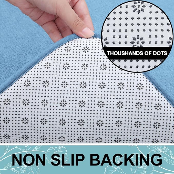 Smiry Memory Foam Bath Mat 36x24, Extra Soft and Absorbent Bathroom Rugs | Blue, Quick Dry Machine Washable Non-Slip Bath Mat for Bathroom Floor, Shower and Tub