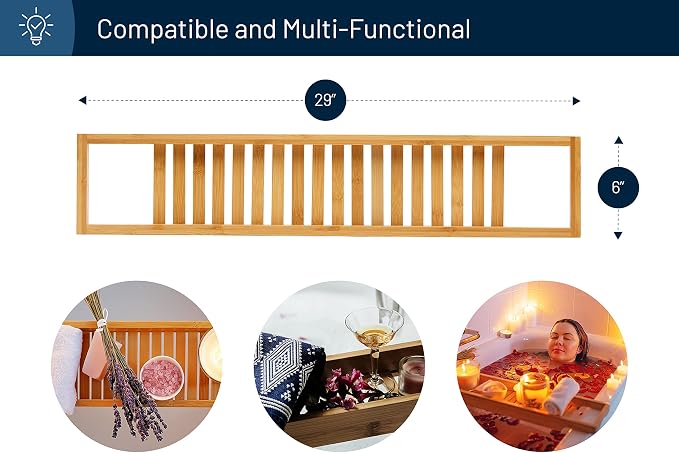 RoyalHouse Bamboo Bath Caddy Tray for Bathtub, Bath Table Tray with Book and Wine Glass Holder, Attractive Design, Suitable for Luxury Spa or Reading, Ideal Gift for Family & Friends