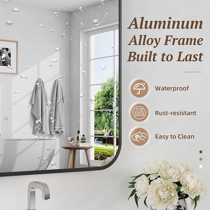 Bathroom Mirror 40" x 30", Large Rectangle Wall Mirror, Black Metal Frame Wall Mounted Mirrors for Bathroom, Vanity, Bedroom, Entryway Decor(Horizontal/Vertical)