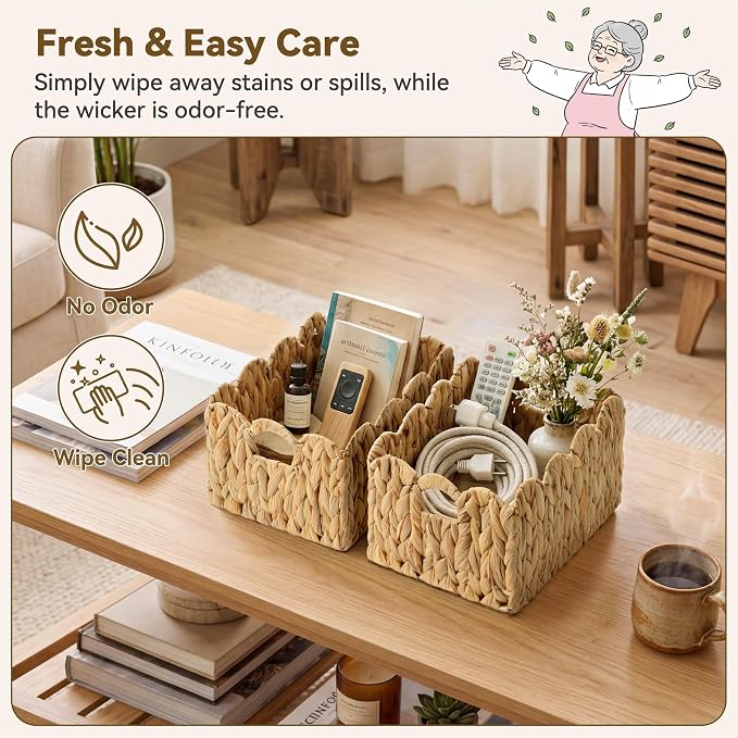 GRANNY SAYS Storage Baskets for Shelves, Wicker Basket with Scalloped Edge | Scalloped Water Hyacinth Basket, Storage Wicker Basket for Pantry, Water Hyacinth Baskets with Scalloped Edge, Woven Baskets