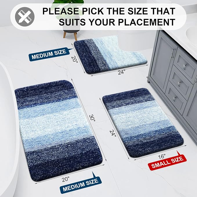Arotive Microfiber Bathroom Rugs, Shaggy Soft Absorbent Bath Rug, 47x24 | Blue, Rubber Backing Thick Plush Machine Washable Dry Bath Mats for Bathroom, Tub and Shower, Rectangular