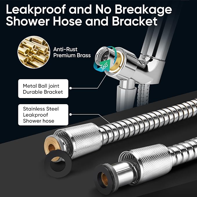 Cobbe 8-Setting Handheld Shower Head, Water-Saving Design, Chrome | Trickle Pause Mode, 5ft Stainless Steel Hose, Brass Swivel Bracket, Tool-Free Installation