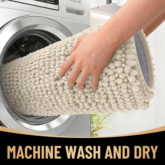 OLANLY Thick Chenille Bathroom Rugs 36x24, Soft Absorbent Bath Mat, Sand | Bath Rugs, Rubber Backing, Machine Wash Dry, Bath Mats for Bathroom Floor, Tub and Shower, Home Decor Accessories