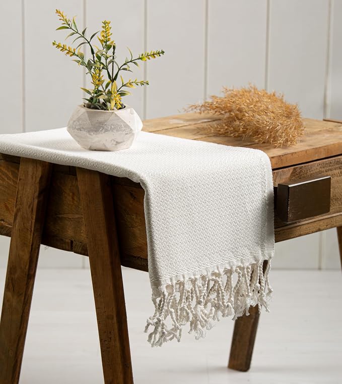 Evelynen Turkish Hand Towels for Bathroom & Kitchen Towels Decorative Set of 2 | Boho Farmhouse Hand Towels with Hanging Loops for Face, Dish, Kitchen & Bath | (16" x 32" - Off White)