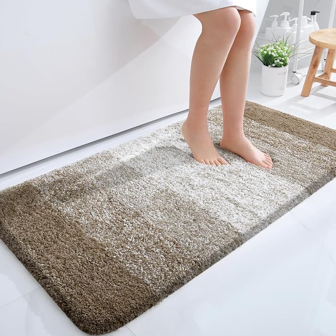 OLANLY Bathroom Runner Rug 47x24, Extra Soft Absorbent Microfiber Bath Rugs | Coffee, Non-Slip Quick-Drying Rubber Backing, Washable Long Bath Mat for Floor, Tub and Shower, Home Decor
