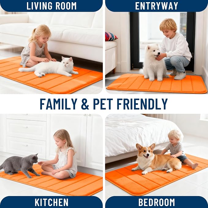 OLANLY Memory Foam Large Bath Mat 40x32, Super Soft Absorbent Bathroom Rugs | Orange, Quick Dry Bath Rug, Machine Washable Shower Floor Mats, Bathmat Carpet for Bathroom Floor, Tub and Shower
