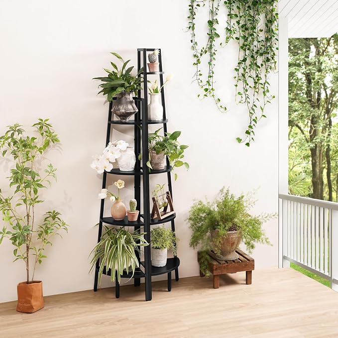 Yoobure 4-Tier Corner Shelf Stand- 54" Tall Corner Bookshelf with Metal Frame, Industrial Ladder Corner Shelves Display Shelf for Bedroom Living Room, Corner Bookcase Corner Plant Stand for Balcony