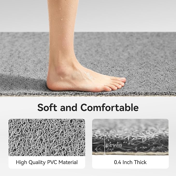Soft Textured Bath, Shower, Tub Mat, 47x16 Inch, Phthalate Free, Non Slip Comfort Bathtub Mats with Drain, PVC Loofah Bathroom Mats for Wet Areas, Quick Drying