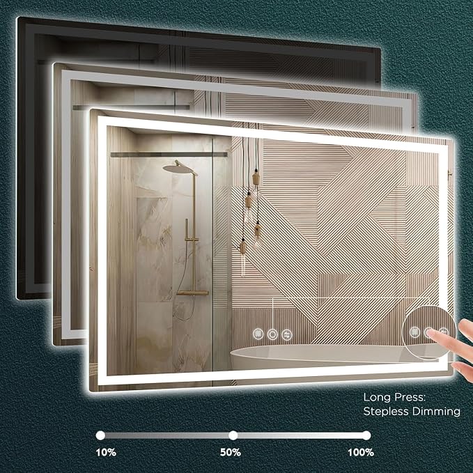 36" x 60" LED Bathroom Mirror with Lights, Memory Vanity Mirror | Anti-Fog, 3 Color Modes, Dimmable, Front Lit, Memory Function, Tempered Glass, Lighted Bathroom Mirror for Wall