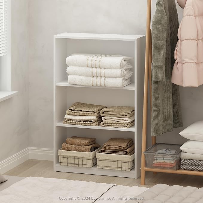Furinno Reed Closet Organizers and Storage, 3-Tier Closet Organizer, Open Shelf Closet Storage, for Wardrobe, Bedroom, Living Room, White