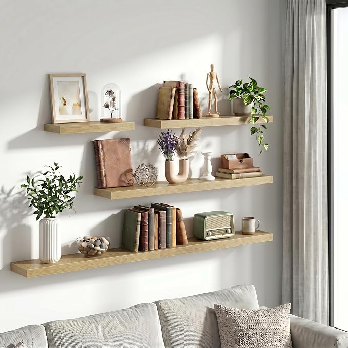 Vivelove 48 Inch Floating Shelves Wall Mounted for Display, 6.5 Deep Duty Shelves with Invisible Brackets for Living Room,Bedroom,Kitchen, Bathroom Storage & Decor,48" Wx6.5 Dx1.4 H - Oak