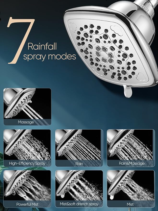 Cobbe Filtered Shower Head, 7 Modes High Pressure Shower Heads Chrome | Shower Head with Filters for Hard Water for Remove Chlorine and Harmful Substances (Luxury Polished Chrome, 6 Inch Square)