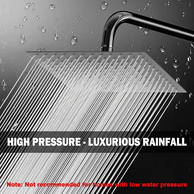 NearMoon Rain Shower Head, High Flow Stainless Steel Rainfall Shower, High Pressure Design, Awesome Shower Experience Even At Low Water Flow (12 Inch Rectangle, Matte Black)