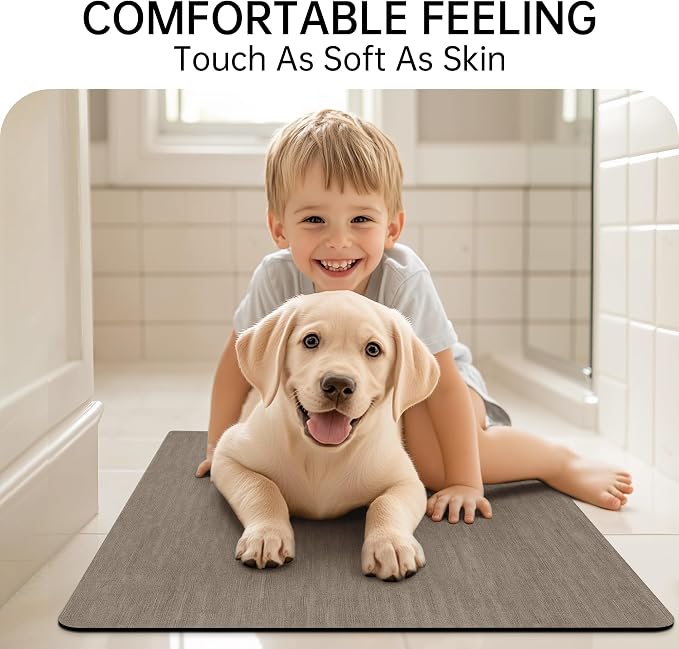 Mecko Bath Mat 24"x48",Ultra Thin Bathroom Rug fit Under Door Brown | -Non-Slip, Quick Dry, Absorbent Bathroom Rug Suit for Tile floors, Easy Care Shower Rug in Front of Bathtub, Sink, Shower