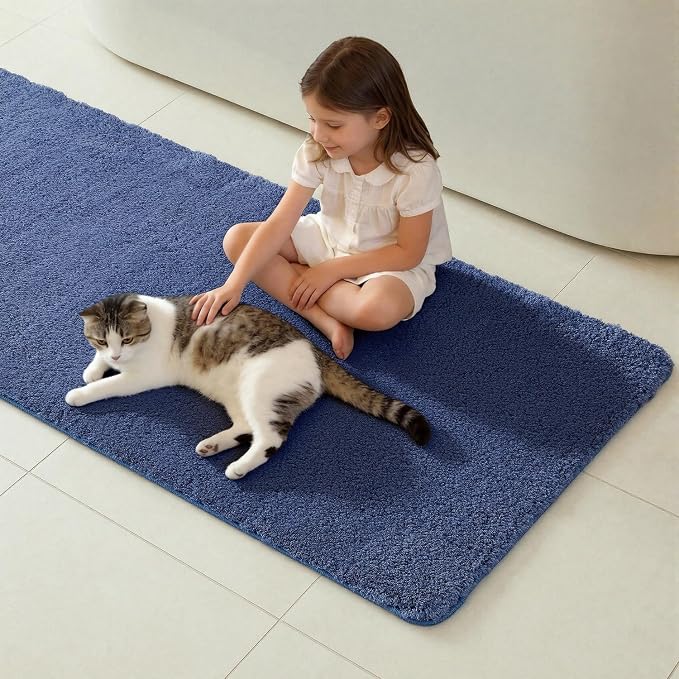 TYUU Toilet Rug, Ultra Soft Toilet Rugs U Shaped Machine Washable Non Slip Absorbent Quick Dry Toilet Mat with Rubber Backing, Denim Blue 20" x 24" U Shape