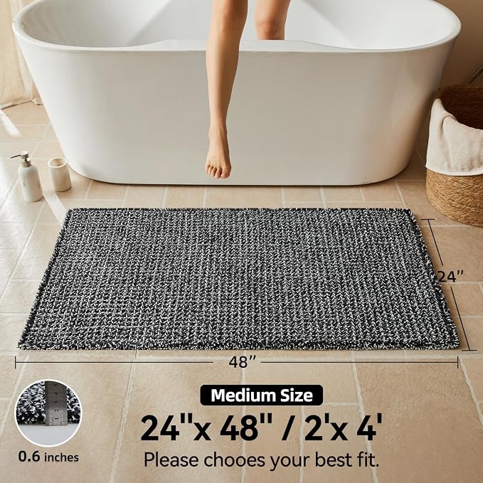 Triohero Waffle Bath Mat, Boho Bathroom Rugs Non Slip, 24x48 Black & White | Super Absorbent Quick Dry Bath Rug, Non-Slip Backing, Soft Waffle Washable Farmhouse Bathroom Mats, Tub, Shower & Home Decor