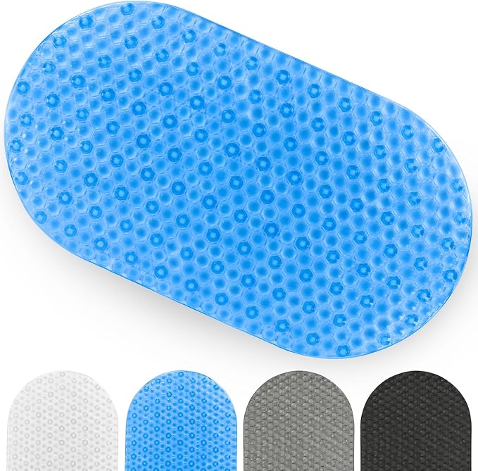 Vive Oval Bathtub Mat - Nonslip Shower Floor Pad - Non-Slip and Non-Skid | For Bath Tub with Strong Rubber Suction Cup Grip - for Baby, Elderly, Kids, Bathroom (Blue)