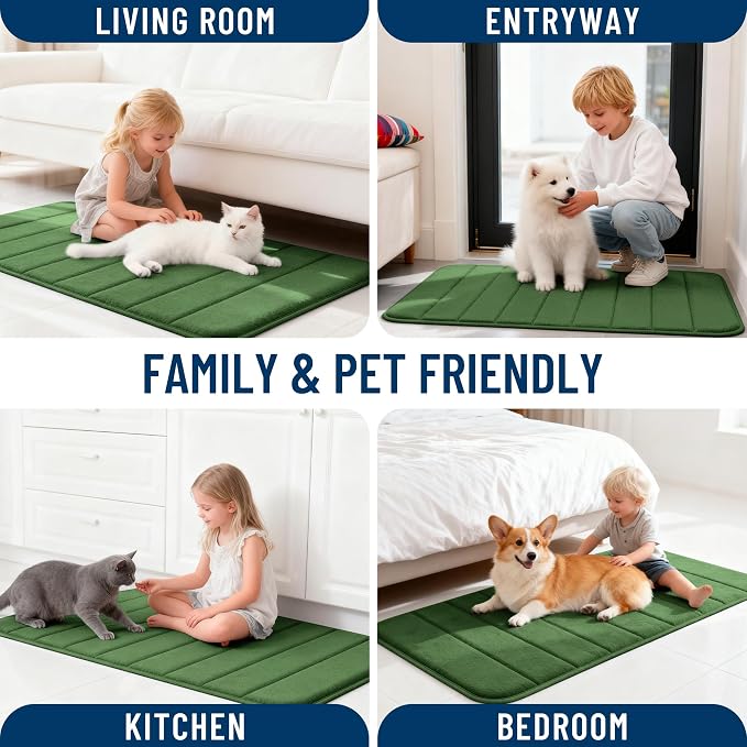 OLANLY Memory Foam Long Bathroom Rugs Runner 44x20, Super Soft Absorbent | Olive Green, Quick Dry Bath Mat, Machine Washable Shower Floor Rugs, Bathmat Carpet for Bathroom Floor, Tub and Shower