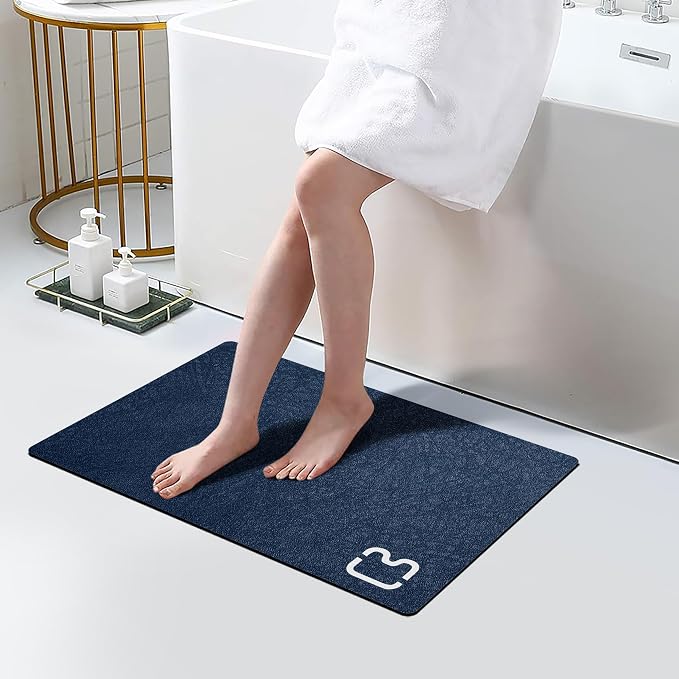 Diatomaceous Earth Bath Mat Stone Bath Mats for Bathroom,15.7"x23.6",Navy | Non Slip Rubber Backed Quick Dry Bathroom Rugs Super Absorbent Low Pile Diatomite Stone Bathroom Mat Fit Under Door Floors