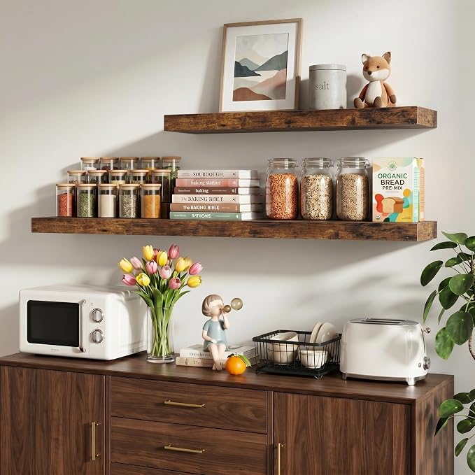 Vivelove 40 Inch Floating Shelves Wall Mounted for Display, 6.5 Deep Duty Shelves with Invisible Brackets for Living Room,Bedroom,Kitchen, Bathroom Storage & Decor,40" Wx6.5 Dx1.4 H - Rustic Brown