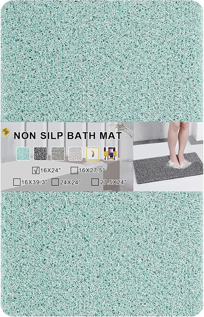 0.6" Extra Thick Non Slip Shower Mat, PVC Loofah Shower Mat with Drain, Quick Drying Bath Mat for Inside Shower, Bathtub Mats Foot Scrubber for Elderly, Bathroom, Kitchen, Wet Areas(Blue 16x24)