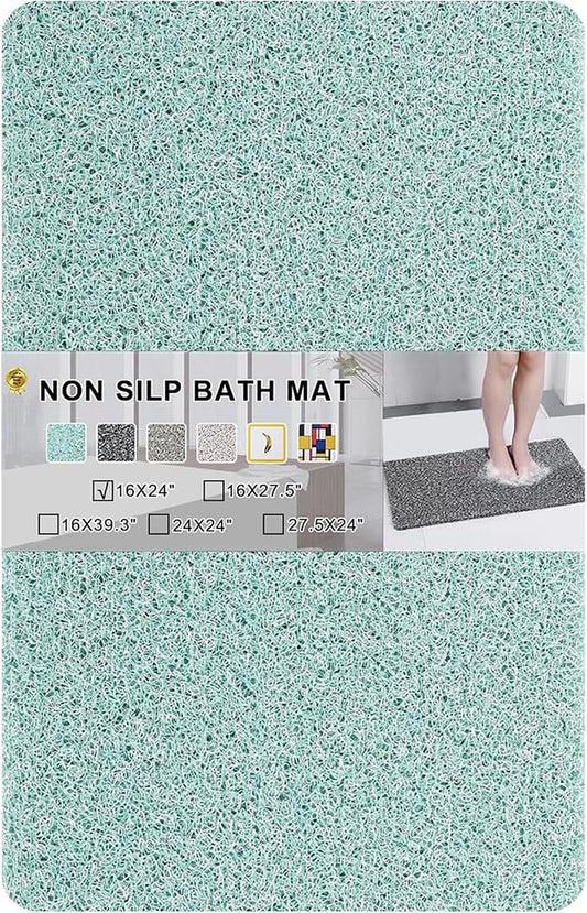 0.6" Extra Thick Non Slip Shower Mat, PVC Loofah Shower Mat with Drain, Quick Drying Bath Mat for Inside Shower, Bathtub Mats Foot Scrubber for Elderly, Bathroom, Kitchen, Wet Areas(Blue 16x24)