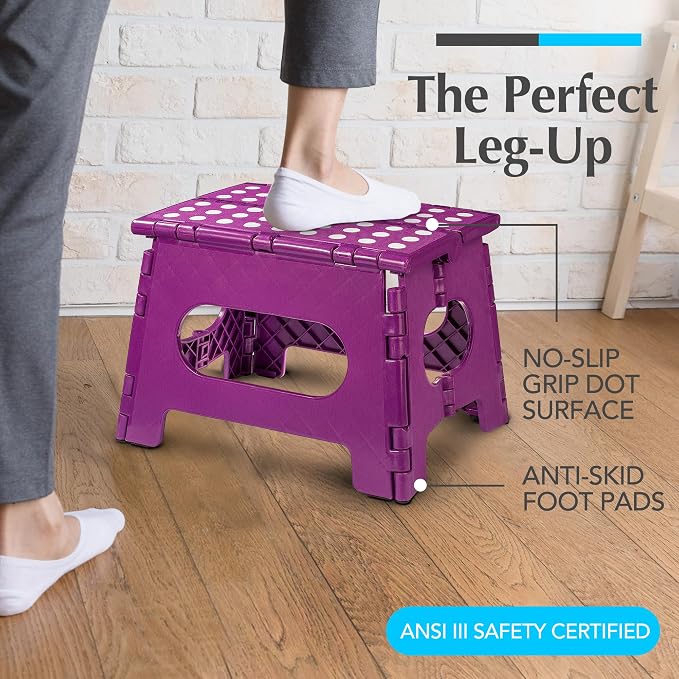 Handy Laundry Folding Step Stool 9 Inch 2-Pack, Purple, Holds 300 lbs | 2-Pack, 9 Inch, Purple, Foldable Collapsible Step Stool, Non-Slip, Holds 300 lbs, Kitchen Bathroom Bedroom, Adults