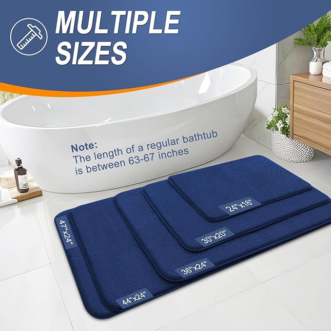 OLANLY Thick Memory Foam Bathroom Rugs 35x24, Soft Absorbent Bath Mat, Navy | Quick Dry Bath Rugs, Non-Slip Carpet, Machine Washable Mats for Bathroom Floor, Tub and Shower, Home Decor Accessories