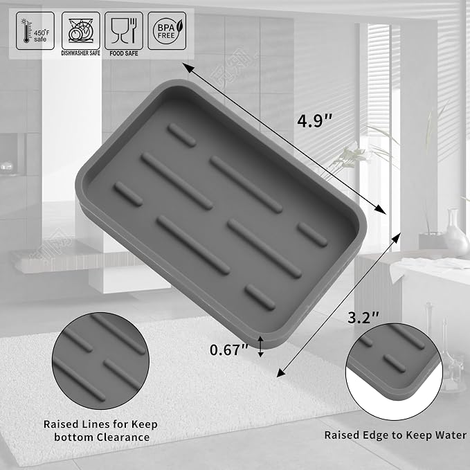 MicoYang Silicone Kitchen Sink Organizer Tray for Multiple Usage,Easy Clean Sponges Holder for Kitchen Bathroom Counter or Sink,Dish Soap Dispenser,Scrubber,Bottle,Cup Grey 4.9”x 3.2”