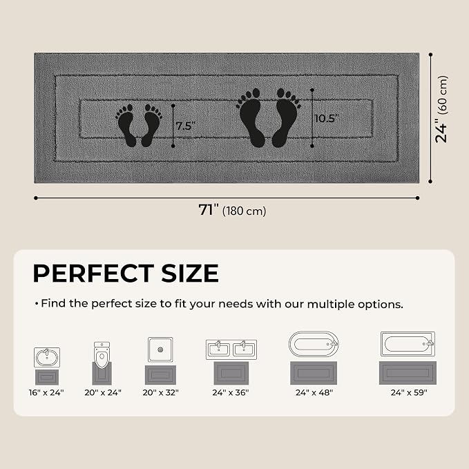 GRANNY SAYS Deep Gray Bathroom Rug 71" x 24", Non-Slip Microfiber Bath Mat | Ultra-soft, durable TPR backing for reliable grip, fast water absorption, machine washable for Vanity, Shower, Tub