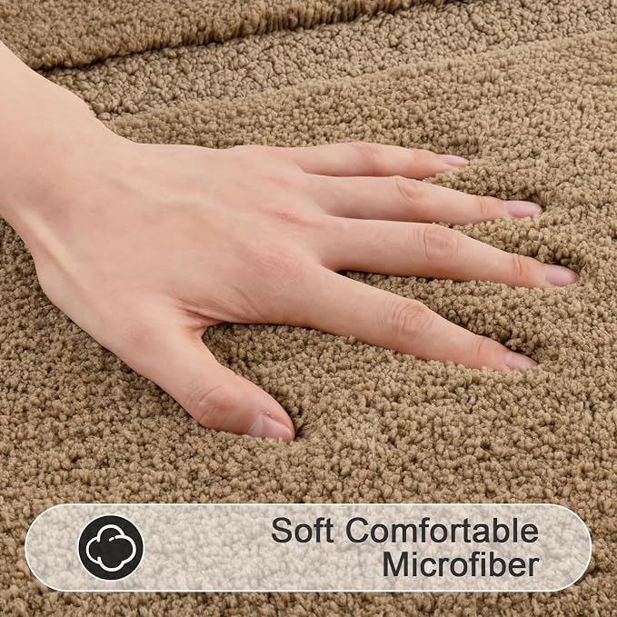 SHACOS Soft Microfiber Khaki Brown Bathroom Rugs Sets 2 Pieces 32x20 inch | Absorbent Plush Bath Rugs, Non Slip Washable Shaggy Bath Mats, Fluffy Bathroom Runner Floor Mats Shower Rug