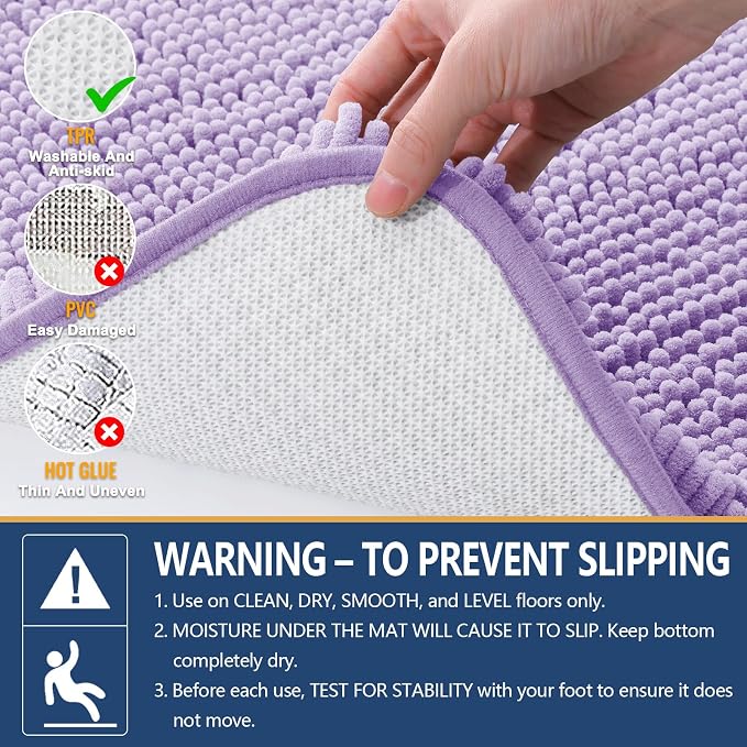 Arotive Bathroom Rugs 36x24, Soft Absorbent Shaggy Chenille Bath Rugs | Lavender, Machine Washable Rubber Backing Bath Mats for Bathroom Floor Tub and Shower Home Decor Accessories
