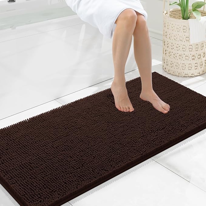 Smiry Bathroom Rugs 47X20, Luxury Chenille Extra Soft Absorbent Bath Mat | Brown, Machine Washable Non-Slip Plush Bath Mats for Bathroom, Tub, Shower, and Floor, Home Decor