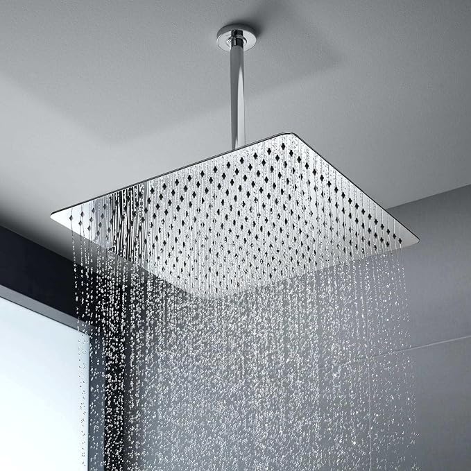 Voolan Oversize Rain Shower Head - High Flow Square Rainfall Showerhead - Waterfall Full Body Coverage - Universal Ceiling or Wall Mount (16 Inch, Brushed Nickel)