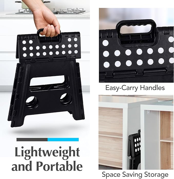 Handy Laundry Folding Step Stool 13 Inch, Black, Non-Slip Holds 300 lbs | 13 Inch, Black, Foldable Collapsible Step Stool, Non-Slip, Holds 300 lbs, Kitchen Bathroom Bedroom, Adults