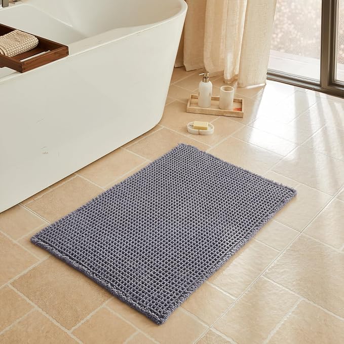 Triohero Waffle Bath Mat, Boho Bathroom Rugs Non Slip Washable, Ultra Soft Super Absorbent Quick Dry Farmhouse Bathroom Decor, 24" x 36", Dark Grey