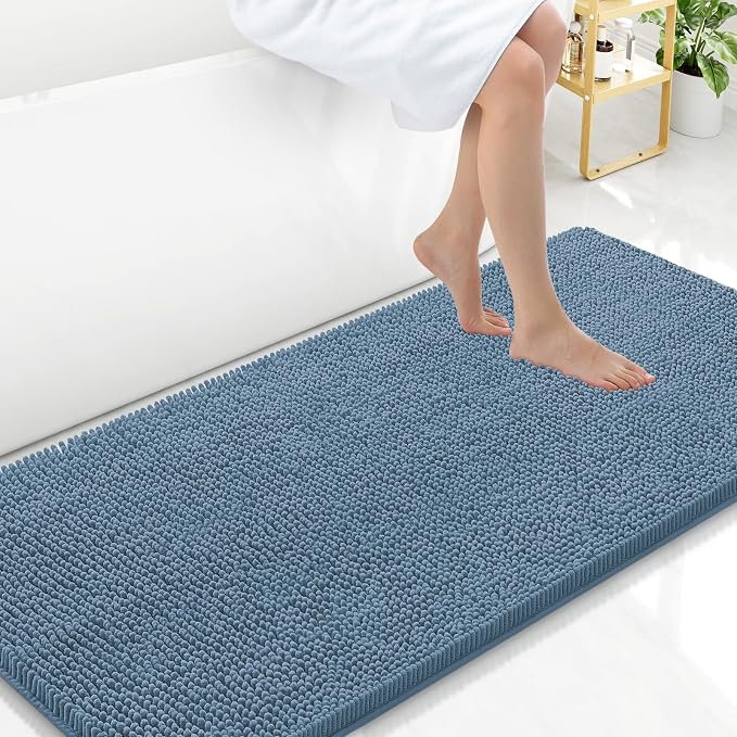 Arotive Bathroom Rugs 47x24, Soft Absorbent Shaggy Chenille Bath Rugs | Grayish Blue, Machine Washable Rubber Backing Bath Mats for Bathroom Floor Tub and Shower Home Decor Accessories